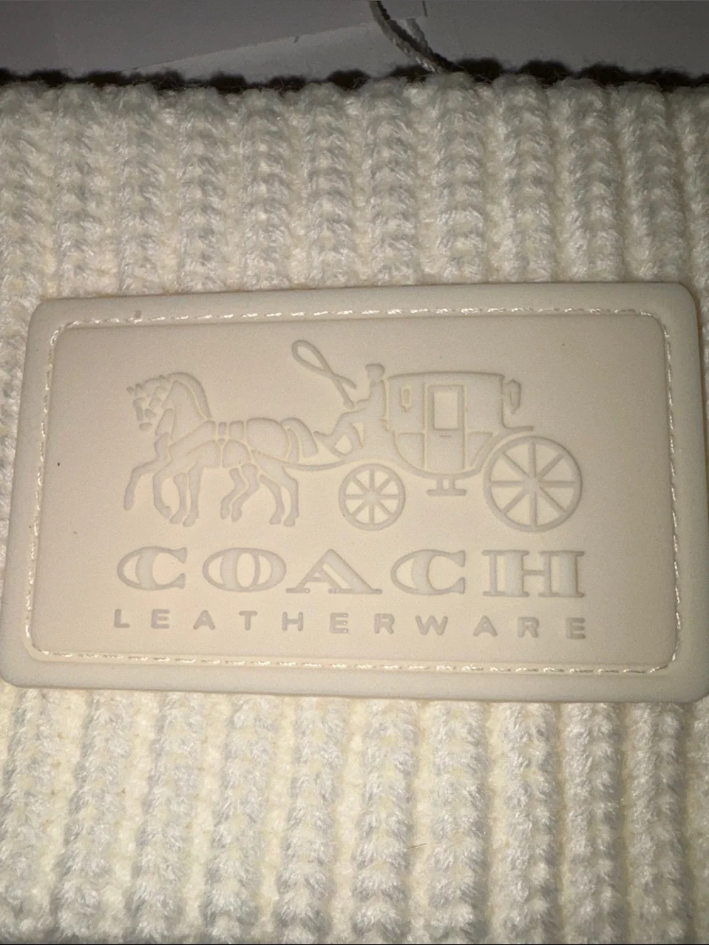 Coach Cream Ribbed Knit Headband with Signature Patch